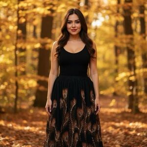 Bohemian Peacock Silver Sequin Maxi Skirt Free Size